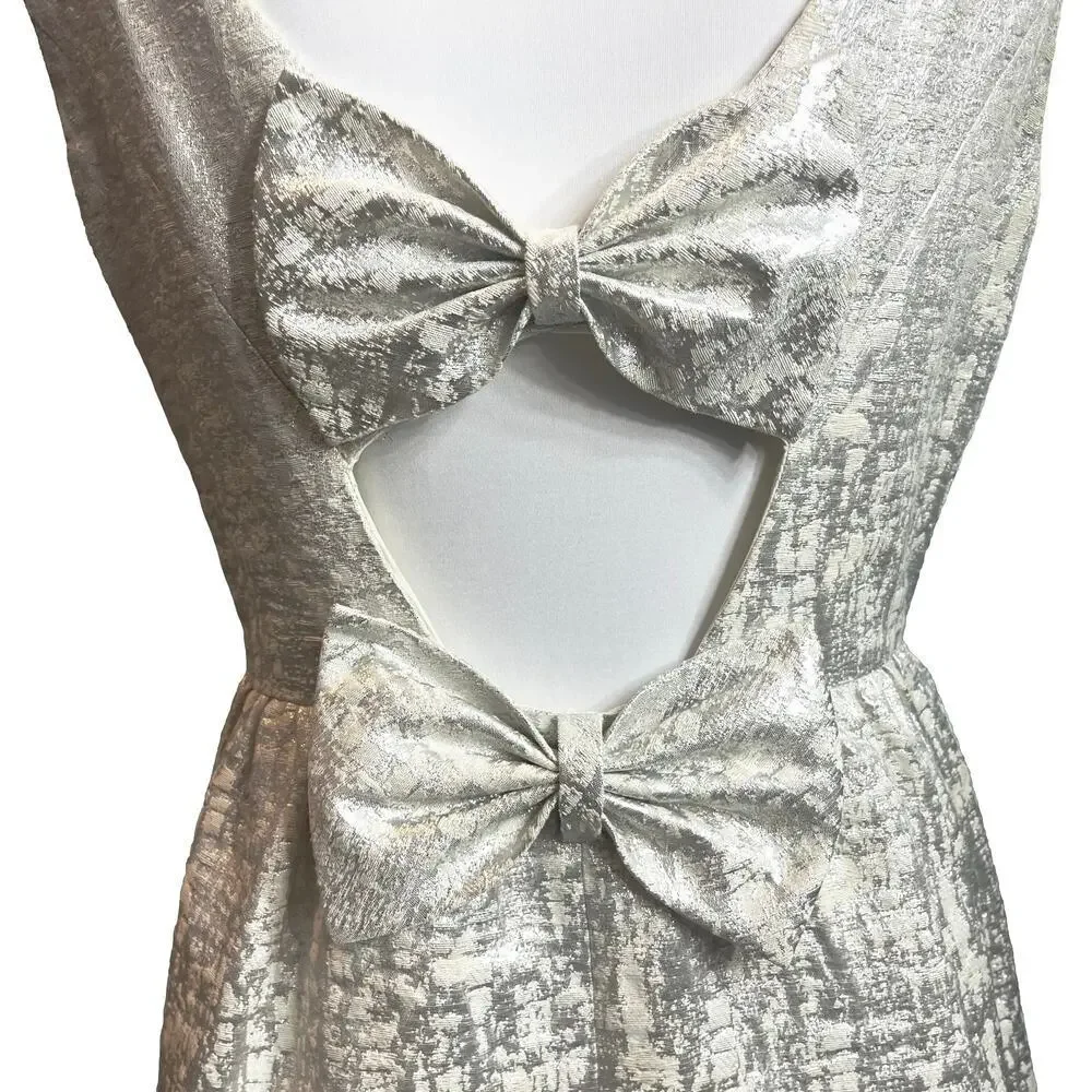 Vintage Erin Fetherston Coquette Retro Metallic Bow Dress 10 Bridal Shower - Picture 4 of 11
